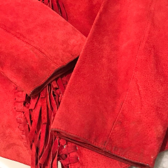 VTG Dialogue Western Jacket Womens XS Red Leather Fringe Braided Southwestern - Picture 10 of 10